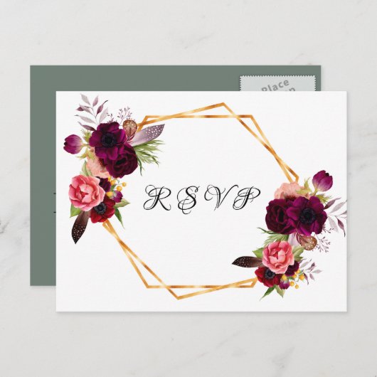 Bindfloralen begraven geometrische sage groen RSVP Uitnodiging Briefkaart (Voorkant / Achterkant)