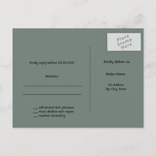 Bindfloralen begraven geometrische sage groen RSVP Uitnodiging Briefkaart (Achterkant)