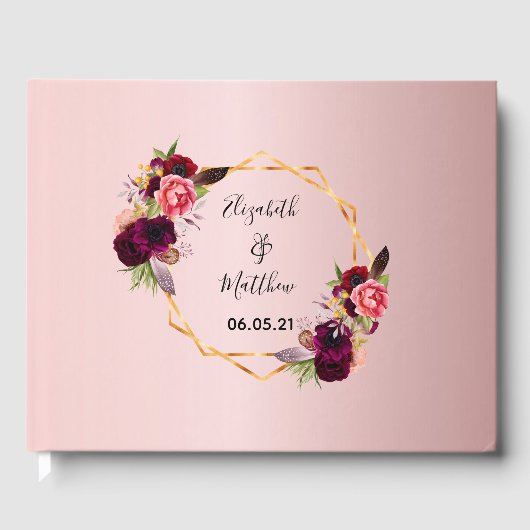 Bindfloralen met vuursteentje, roze goud geometris gastenboek (Voorkant)