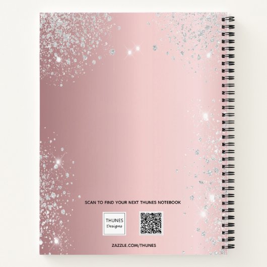 Bindfoto donkerroze zilverglitter bruid notitieboek (Achterkant)