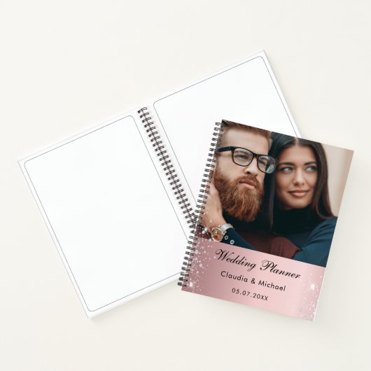 Bindfoto donkerroze zilverglitter bruid notitieboek (Binnen)