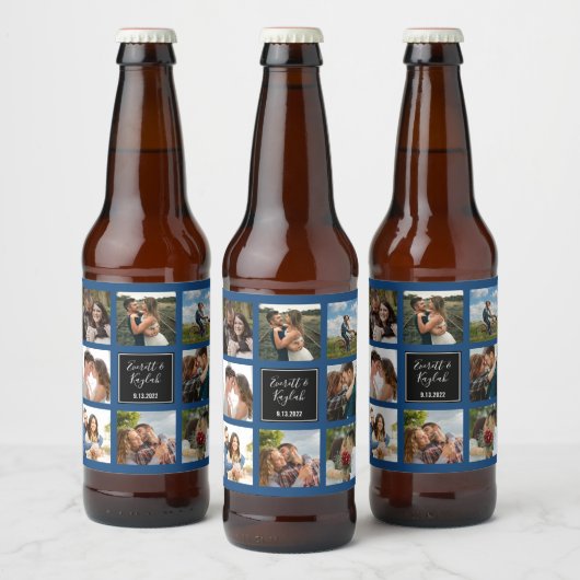 Bindfotocollage zwart-blauw bier etiket (Flessen)