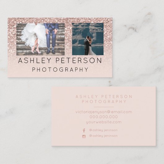 Bindfotografie met minimaal roos goudglitter visitekaartje (Voorkant / Achterkant)