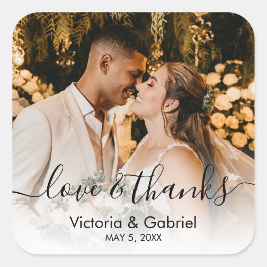 Bindfotokalligrafie-script foto Foto bedankt C Vierkante Sticker (Voorkant)