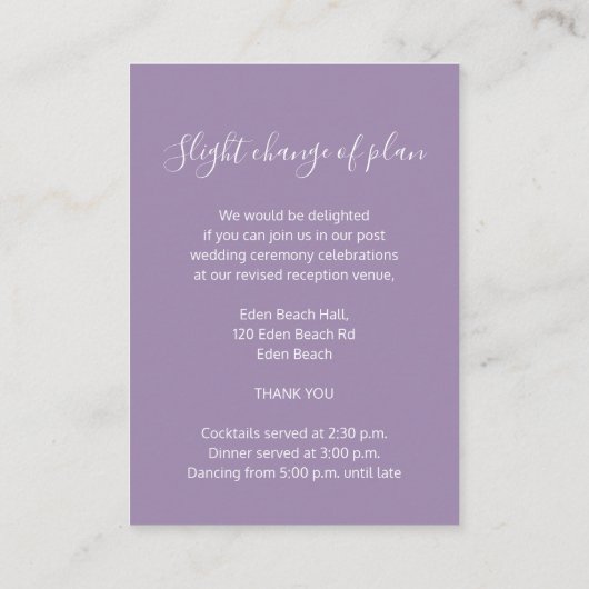 Bindgegevens eenvoudige paarse witte omheining informatiekaartje (Achterkant)