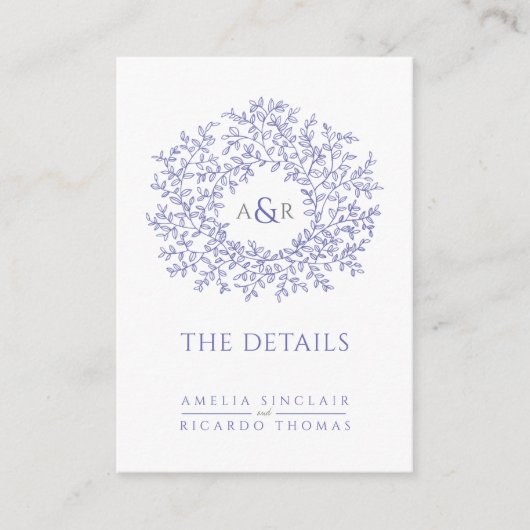 Bindgegevens monogram blauwe witte omheining kaart (Voorkant)