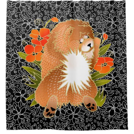 BINDI MINGSIE rood chow douchegordijn (Voorkant)