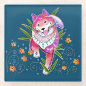 BINDI SHIBA INU past achtergrondkleur aan Glazen Onderzetter (Voorkant)