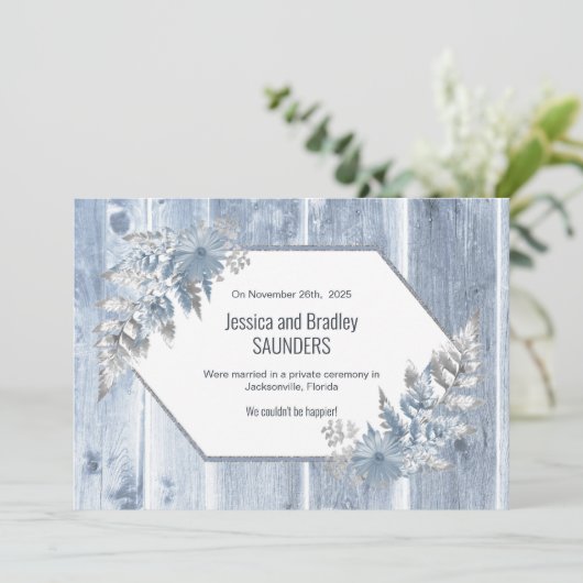 Bindkoninklijke Dusty Blue Wood Aankondiging (Staand voorkant)