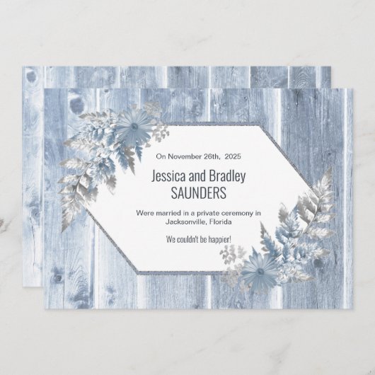 Bindkoninklijke Dusty Blue Wood Aankondiging (Voorkant / Achterkant)