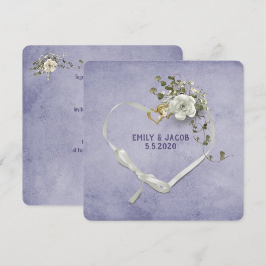 Bindlint en ringen met rozenbouquet kaart (Voorkant / Achterkant)