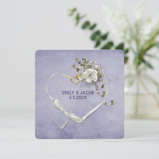 Bindlint en ringen met rozenbouquet kaart (Staand voorkant)