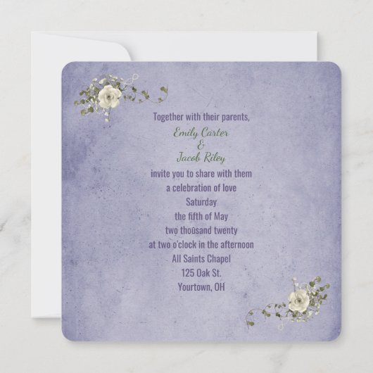 Bindlint en ringen met rozenbouquet kaart (Achterkant)