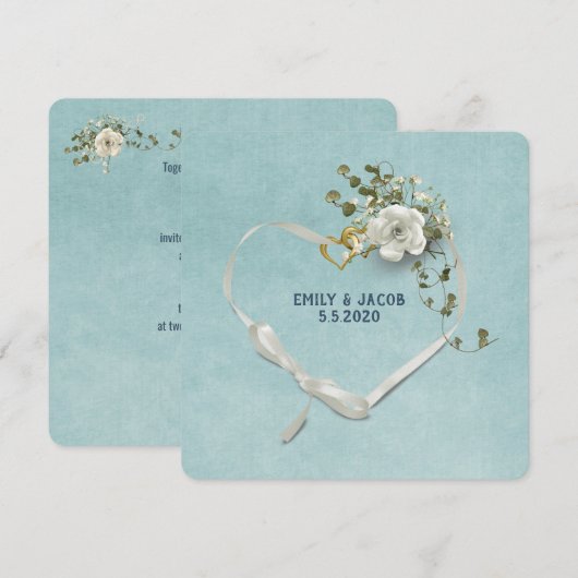 Bindlint en ringen met rozenbouquet kaart (Voorkant / Achterkant)