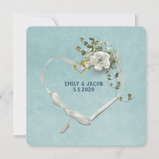 Bindlint en ringen met rozenbouquet kaart (Voorkant)