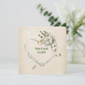 Bindlint en ringen met rozenbouquet kaart (Staand voorkant)