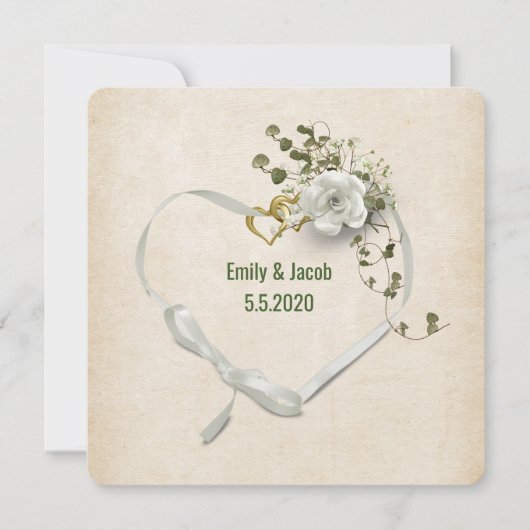 Bindlint en ringen met rozenbouquet kaart (Voorkant)