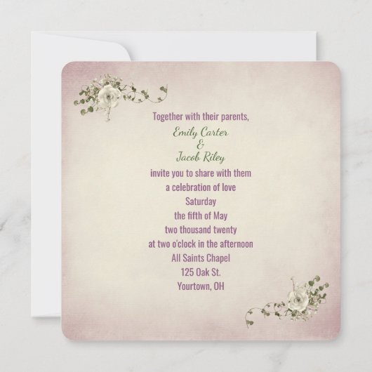 Bindlint en ringen met rozenbouquet kaart (Achterkant)