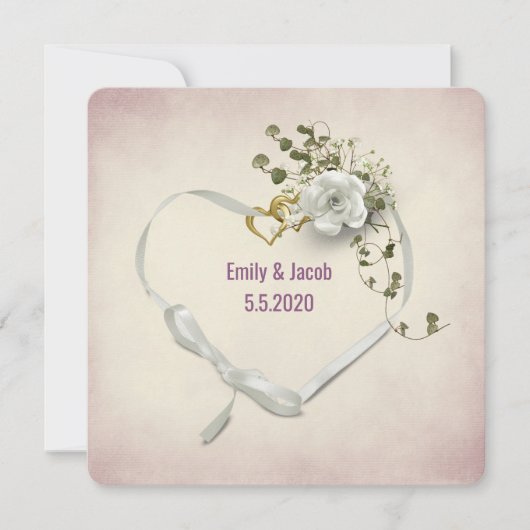 Bindlint en ringen met rozenbouquet kaart (Voorkant)