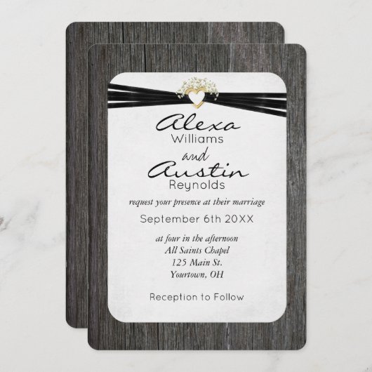 Bindlint in Gold Heart op hout Kaart (Voorkant / Achterkant)