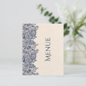 Bindmenu Beige Linnen & Donkerblauwe kant (Staand voorkant)
