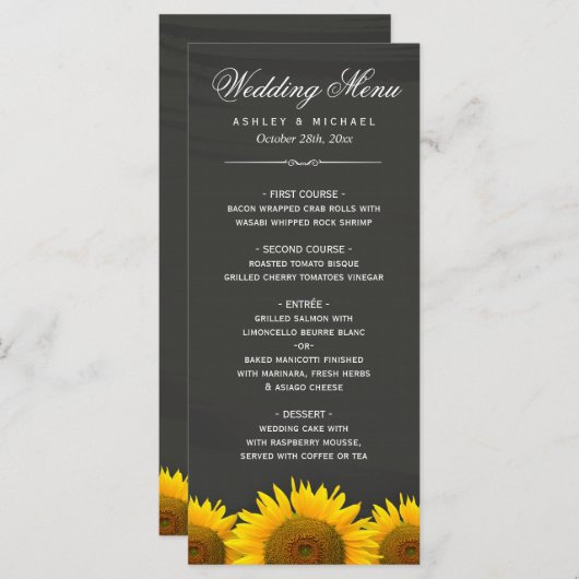 Bindmenu Rustische zonnebloemen Chalkboard Menu (Voorkant / Achterkant)