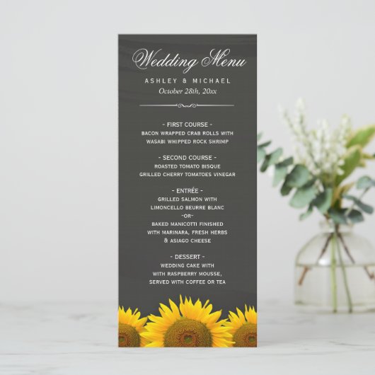 Bindmenu Rustische zonnebloemen Chalkboard Menu (Staand voorkant)