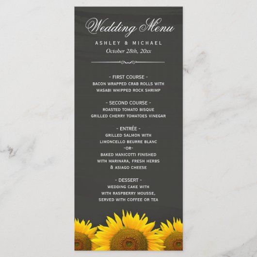 Bindmenu Rustische zonnebloemen Chalkboard Menu (Voorkant)