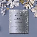 Bindmenu zilver glitterstof elegant<br><div class="desc">Een elegante,  glamoureuze trouwmenukaart. Pas uw namen,  datum en het trouwmenu aan en voeg deze toe. Faux zilvervormende achtergrond,  versierd met faux glitter stof.</div>