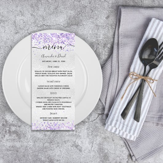 Bindmenu zilveren paarse violetglitter reclamekaart
