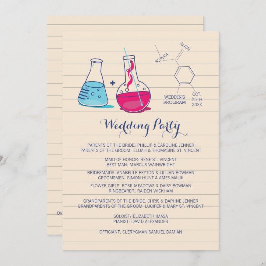 Bindprogramma's voor roze en blauwe chemie programmakaart (Voorkant / Achterkant)