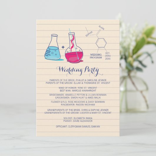 Bindprogramma's voor roze en blauwe chemie programmakaart (Staand voorkant)