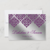 Bindreceptie Damask Paarse Silver Sparkle RSVP Kaartje (Achterkant)