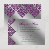 Bindreceptie Damask Paarse Silver Sparkle RSVP Kaartje (Voorkant / Achterkant)