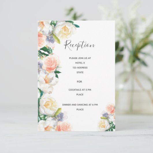 Bindreceptie details witte koraalspoelfloralen informatiekaartje (Staand voorkant)