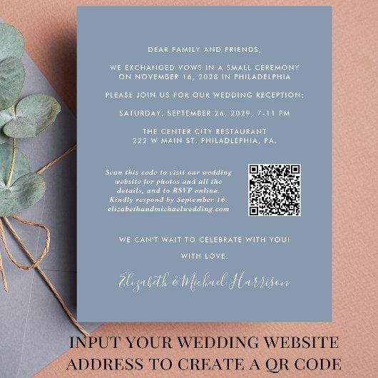 Bindreceptie QR Code Foto Dusty Blue Invite