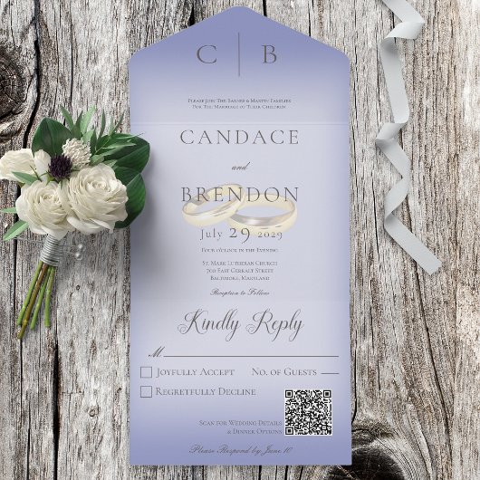 Bindringers Modern Periwinkle QR Code All In One Uitnodiging
