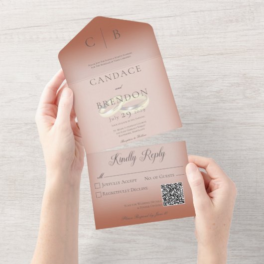 Bindringers Moderne Clay Rust QR Code All In One Uitnodiging (Afscheurbaar)