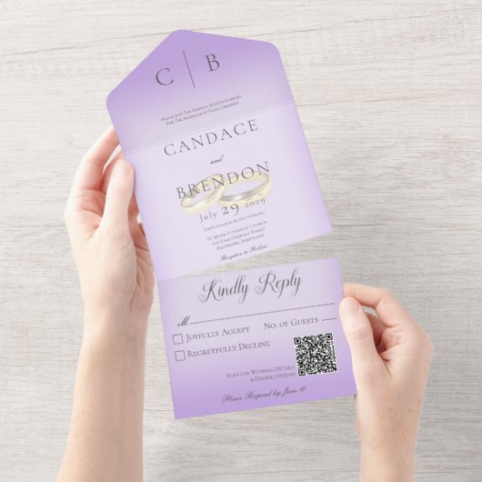 Bindringers Moderne QR-code lavender All In One Uitnodiging (Afscheurbaar)