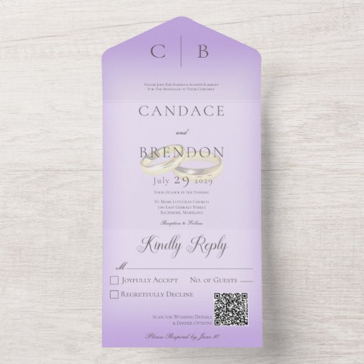 Bindringers Moderne QR-code lavender All In One Uitnodiging (Binnen)