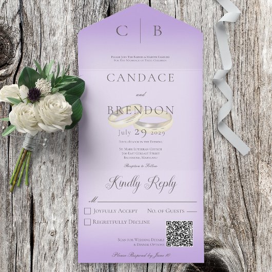 Bindringers Moderne QR-code lavender All In One Uitnodiging