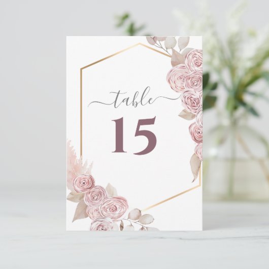 Bindroze bruinkroze GoldenTable Number RSVP Kaartje (Staand voorkant)