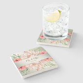 Bindroze Oranje Floral Green Leaves Stenen Onderzetter (Zijkant)