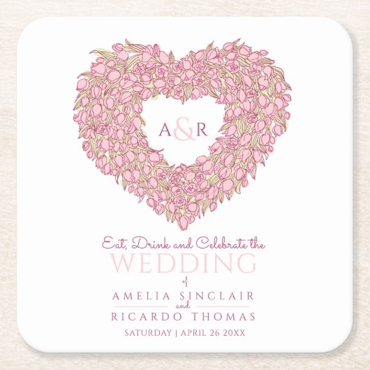 Bindroze tulp hardebiet inkttekening kartonnen onderzetters (Voorkant)