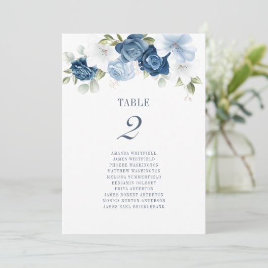 Bindtafel nummer 2 Stusty Blue Floral Seating Kaart (Staand voorkant)