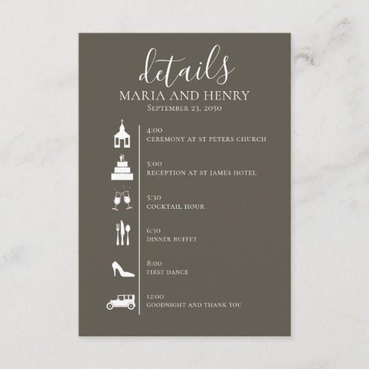 Bindtijdlijn Bruine grijze QR-code RSVP Informatiekaartje (Voorkant)