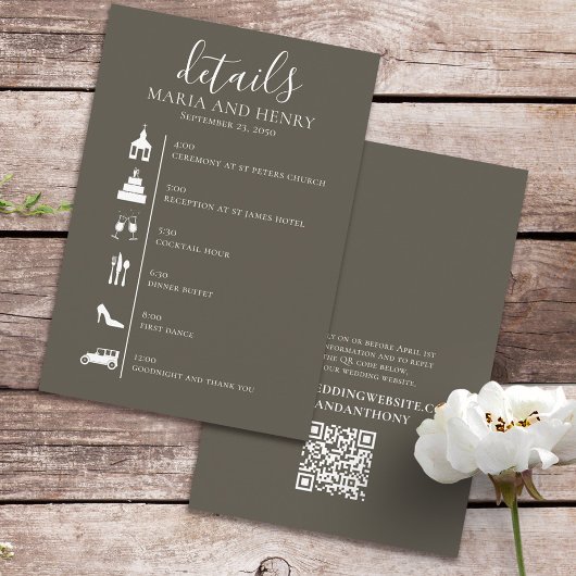 Bindtijdlijn Bruine grijze QR-code RSVP Informatiekaartje