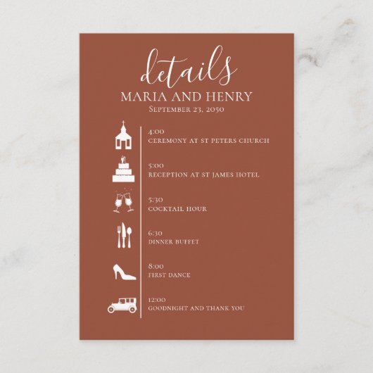 Bindtijdlijn Terracotta Details QR Code RSVP Informatiekaartje (Voorkant)