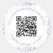 Bindwebsite QR code details rsvp violet white Ronde Sticker (Voorkant)