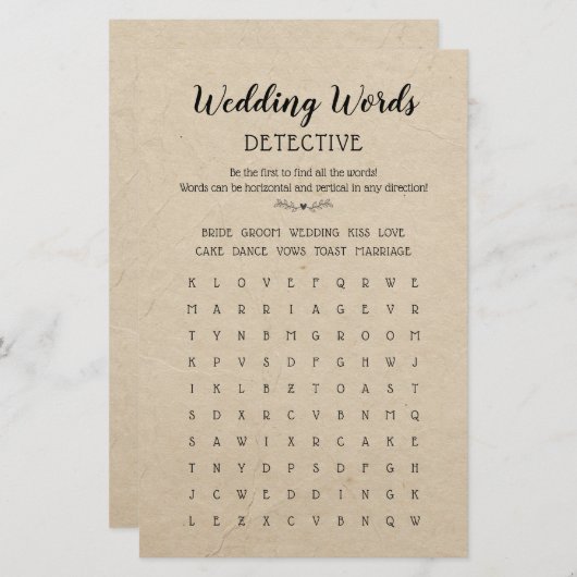 Bindwoorden Zoeklijstspel Kalligrafie Rustisch (Voorkant / Achterkant)